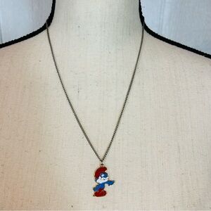 Vintage Papa Smurf Kids Cartoon Character Necklace - Red and Blue
